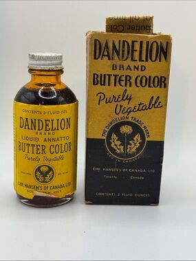Vintage Dandelion Brand Butter Color Liquid: Bottle, Box & Instructions